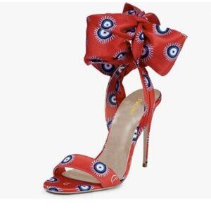 Pazzion Women Round Open Toe Bow Tie High Heel Sandals  Stilettos Pump Shoes Red